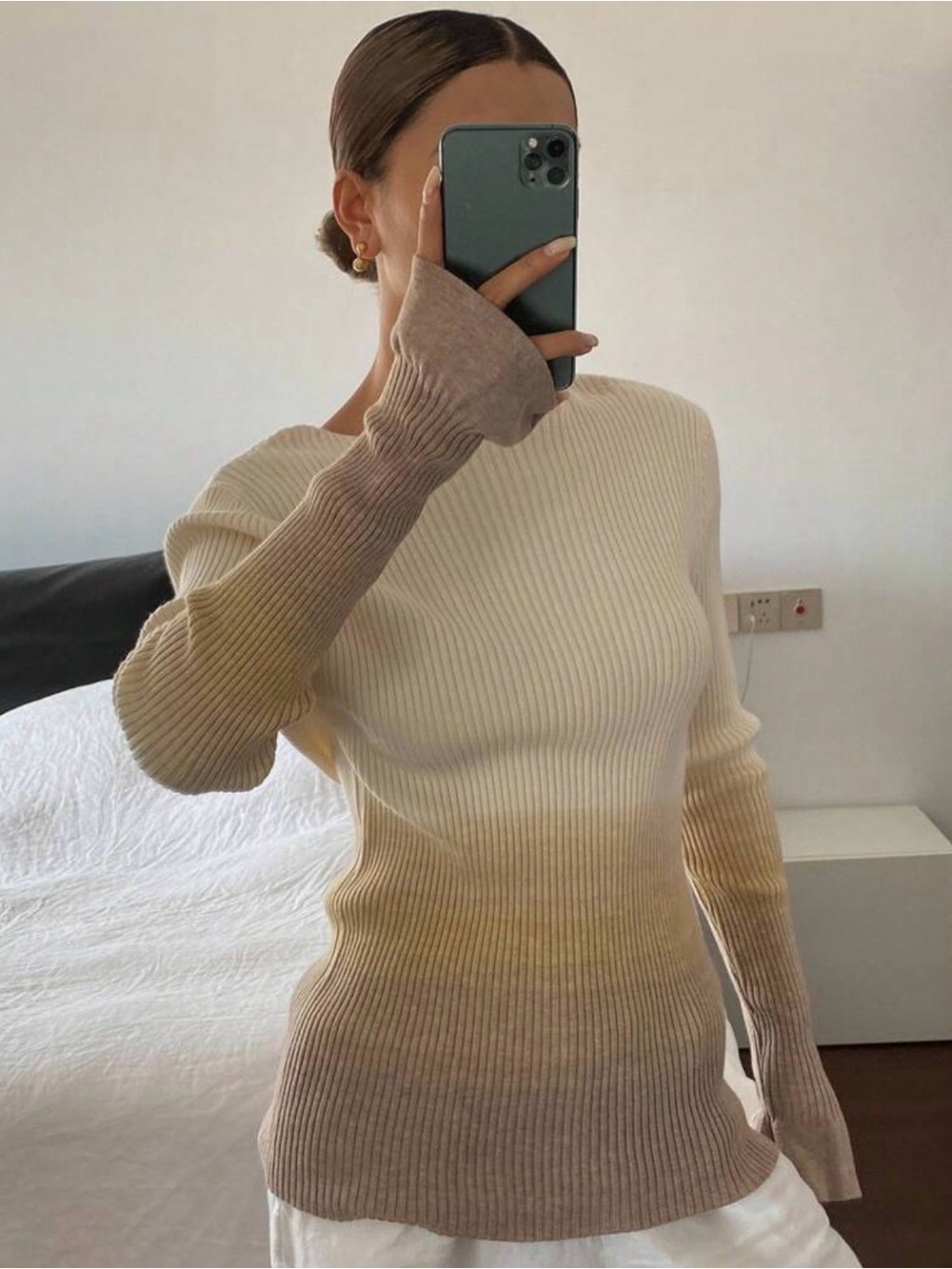 Women's Neutral Ombre Rib-Knit Long Sleeve Sweater